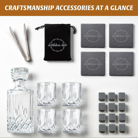 LIGHTEN LIFE bar accessories inside the gift box for Whiskey lovers.