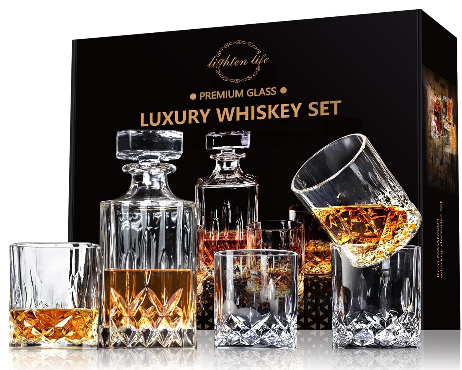 LIGHTEN LIFE crystal decanter with stopper for elegant whiskey service.