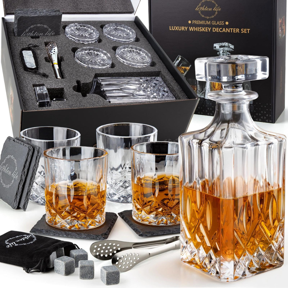 LIGHTEN LIFE whiskey decanter with crystal clarity, an elegant centerpiece for entertaining.