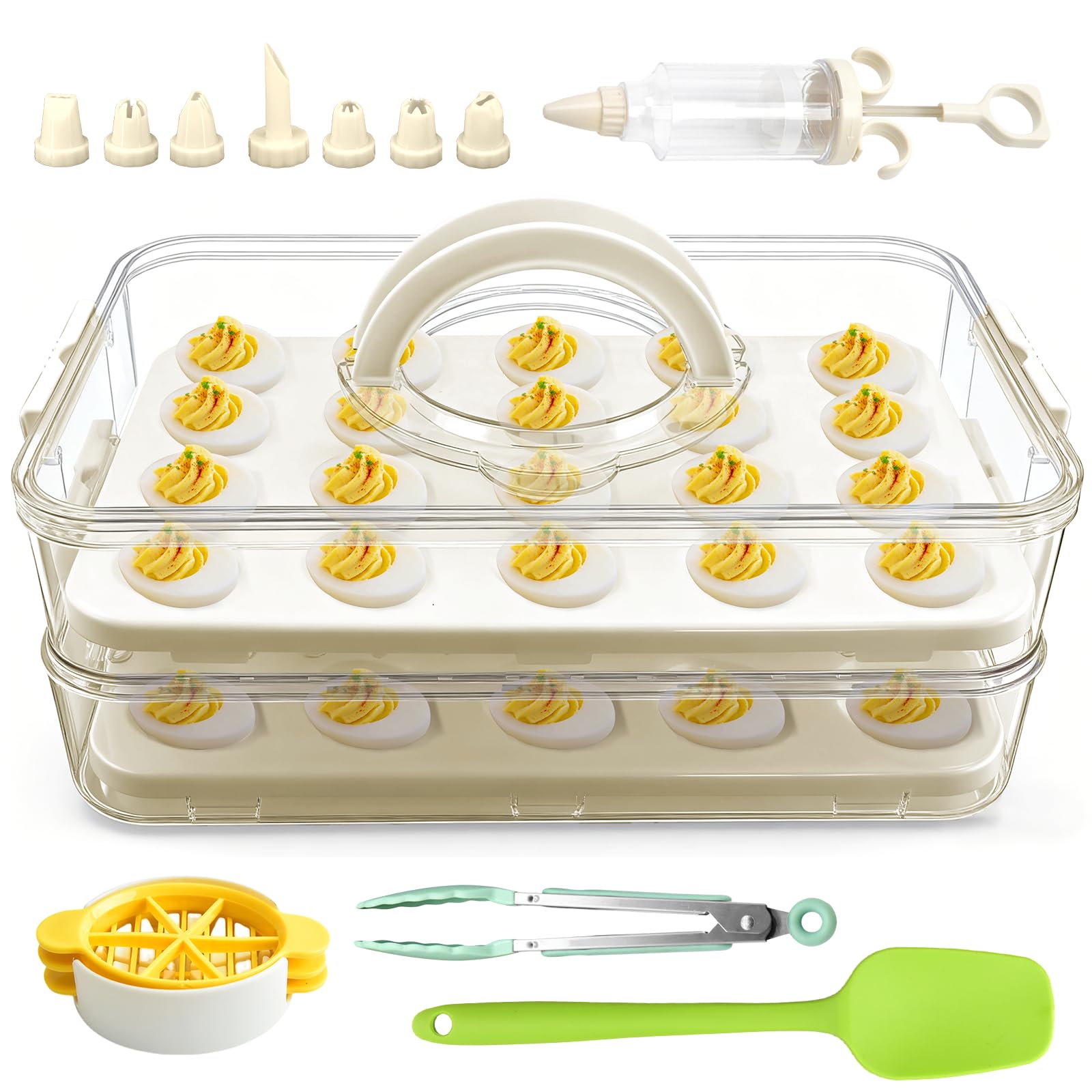 Lignumix deviled egg container with lid offers clear freshness view.