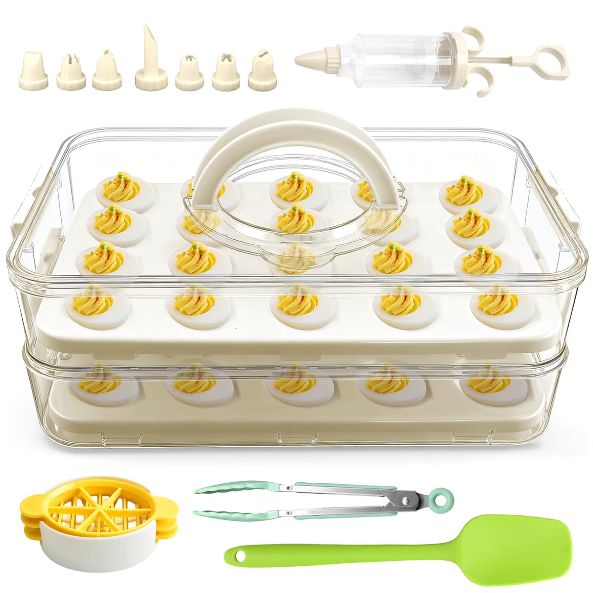 Lignumix deviled egg container with lid offers clear freshness view.