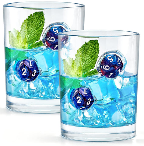 LIIGEMI whiskey glass with blue dice-embedded design enhances stylish tasting rituals.