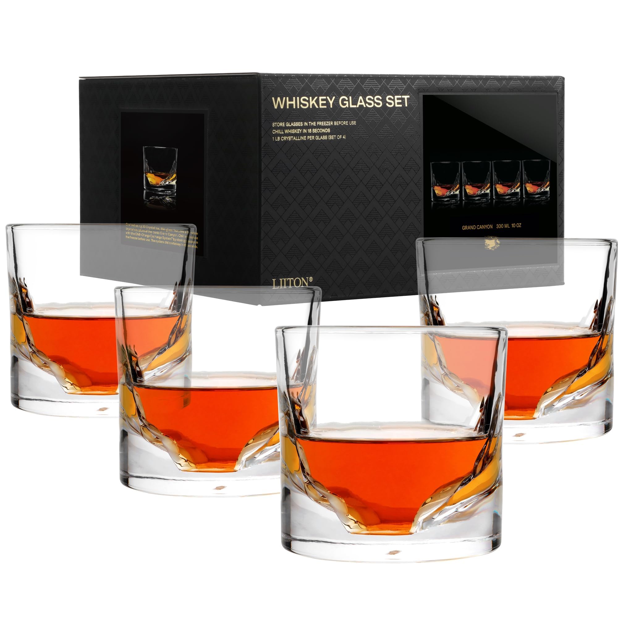 LIITON Grand Canyon glass with scale replica enhances pour presentation.