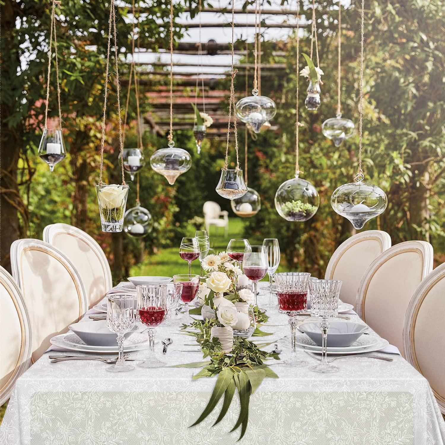 LIKAJON waterproof tablecloth on dining table during a party