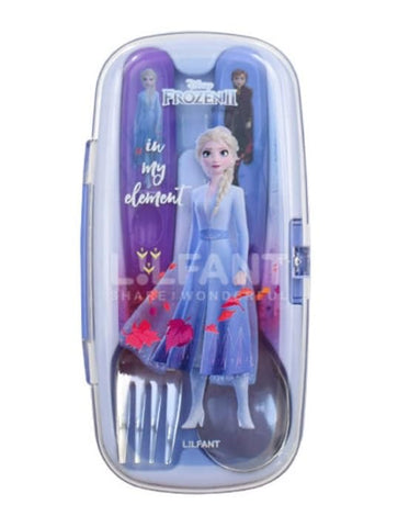 Lilfant Elsa flatware in purple and blue colors enhances kids' mealtime fun.
