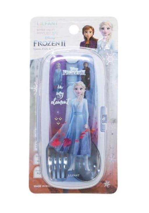 Lilfant Elsa-inspired utensils fit neatly in the included case for travel.