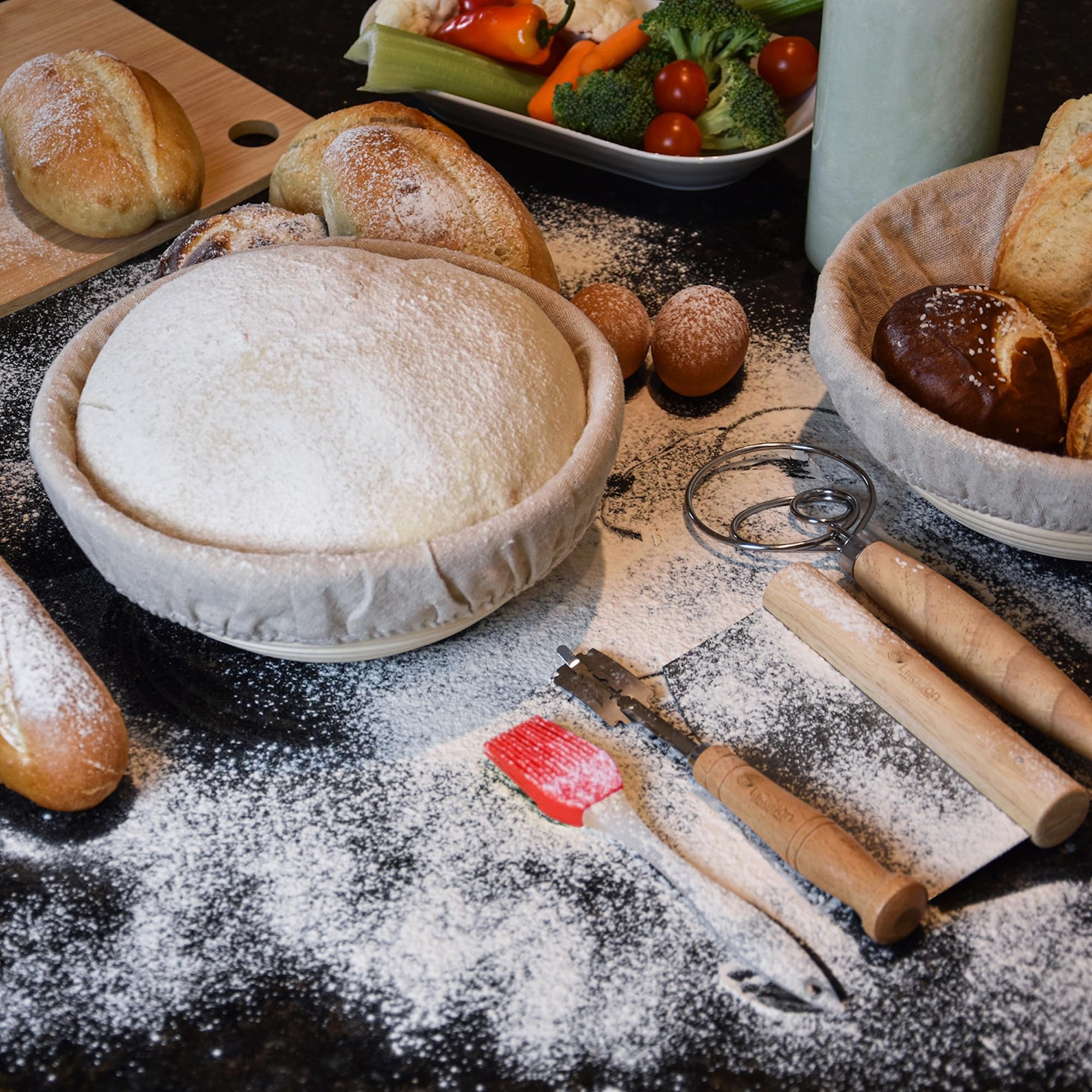 Liliadon dough whisk helps mix ingredients smoothly for consistent hydration.