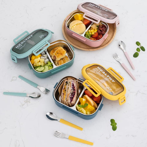 Lille Home not microwave-safe blue lunch box signals safe reheating avoidance.