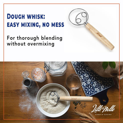 Lillinello dough-whisk delivers smooth, even mixing.