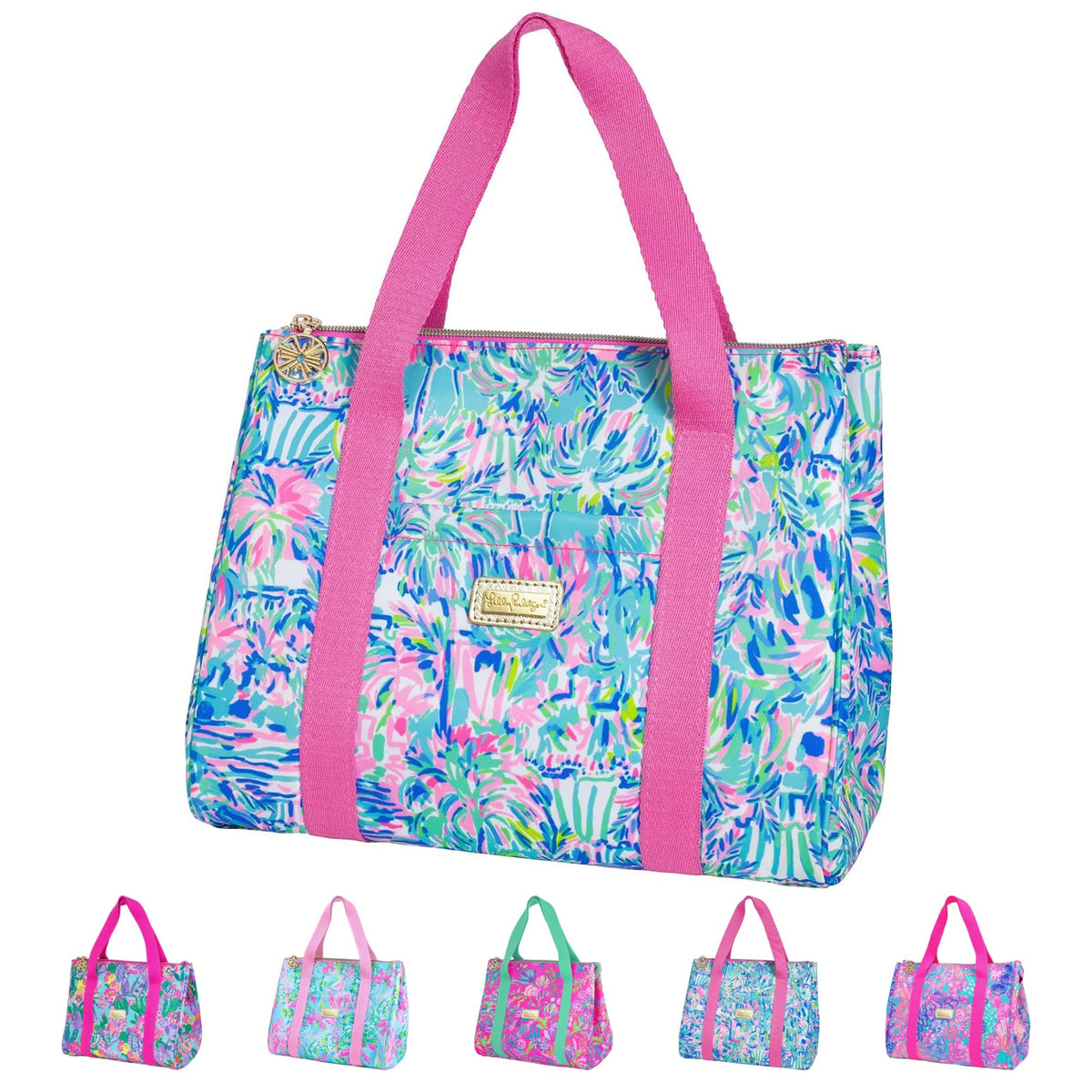Lilly Pulitzer lunch bag with blue mini cooler, spacious interior for meals on the go