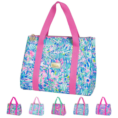 Lilly Pulitzer lunch bag with blue mini cooler, spacious interior for meals on the go