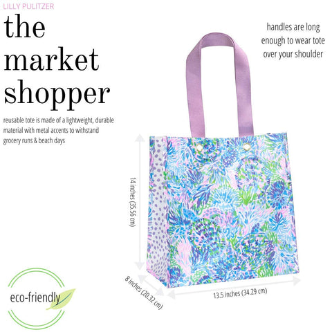 Lilly Pulitzer lightweight all-weather weave keeps groceries easy to tote.