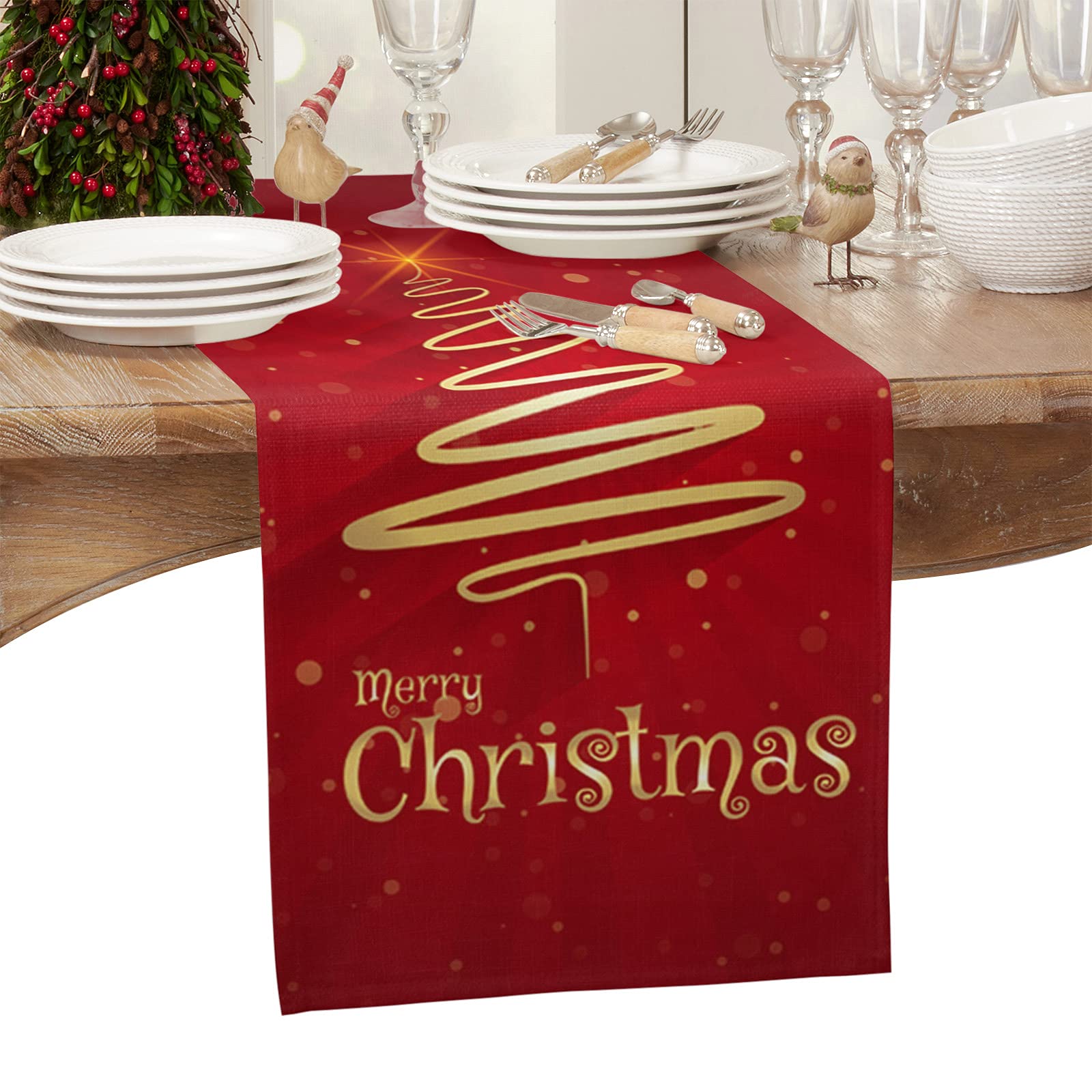 Lilmeme farmhouse red table runner elevates holiday tables indoors and outdoors.