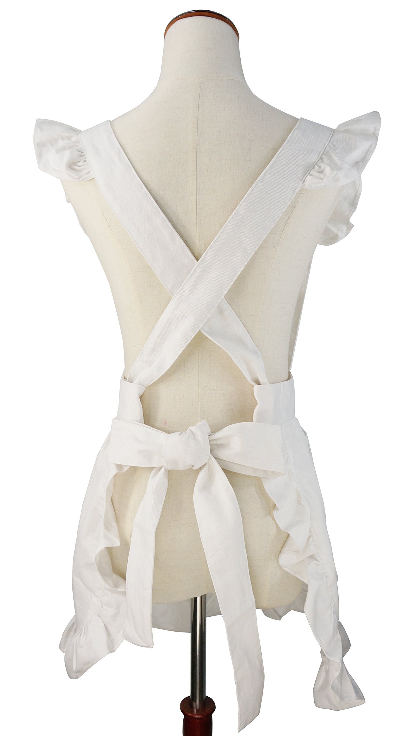 LilMents kids retro ruffle apron back view; adjustable waist for growing kids