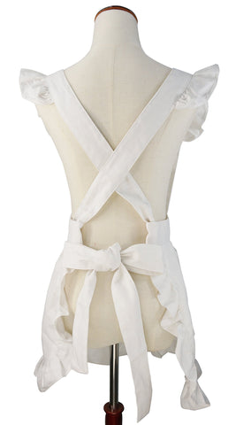 LilMents kids retro ruffle apron back view; adjustable waist for growing kids