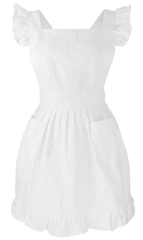 LilMents kids retro ruffle apron front view with pockets for easy prep