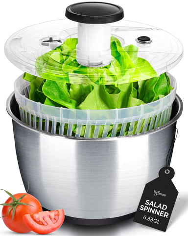 lily&stone large salad spinner with pump action for quick, mess-free drying.