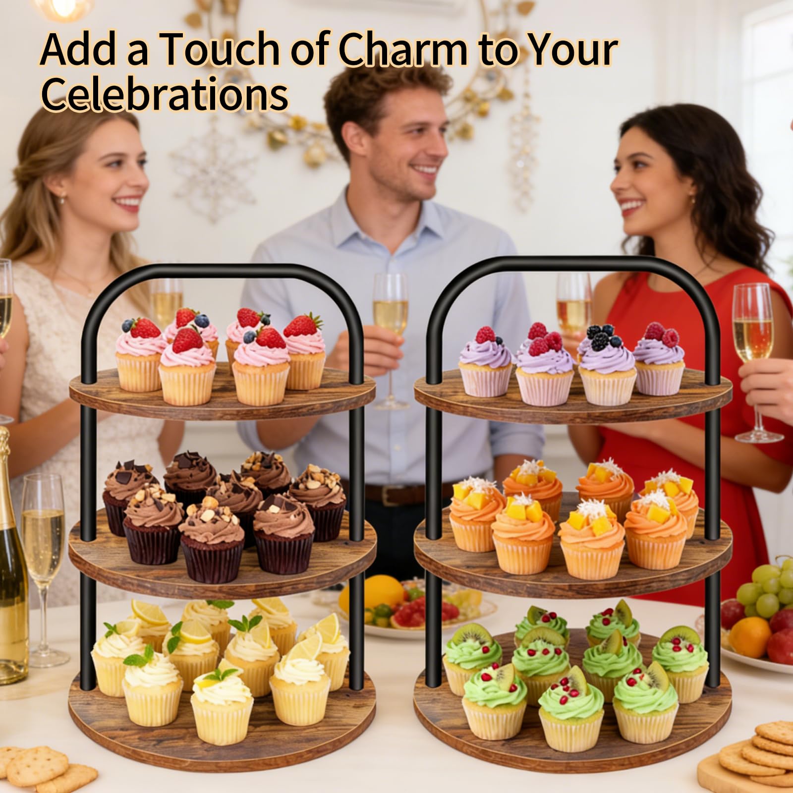 Lilybud tiered-tray stand wood and metal for stable food presentation
