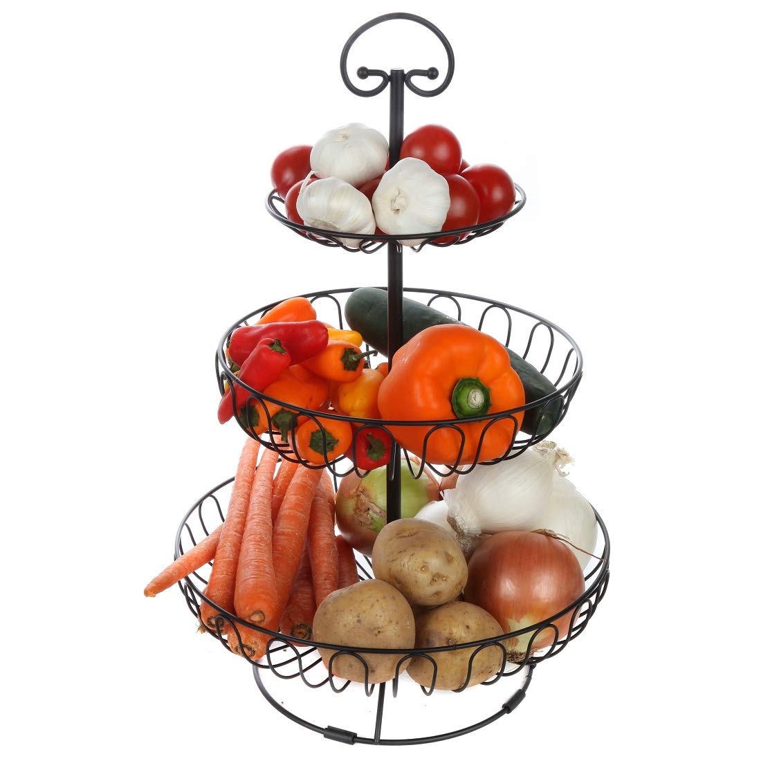 Lily's Home 3-tier stand in black, side view highlights vertical storage.