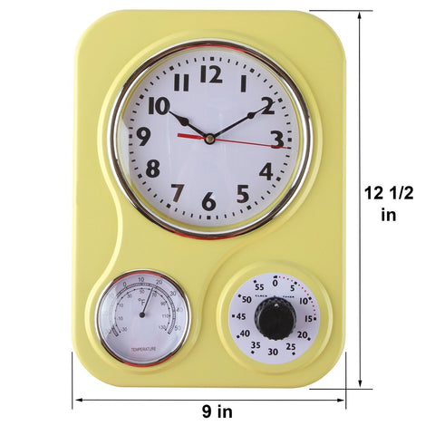 Lily's Home battery-powered wall clock with yellow finish, cord-free operation.