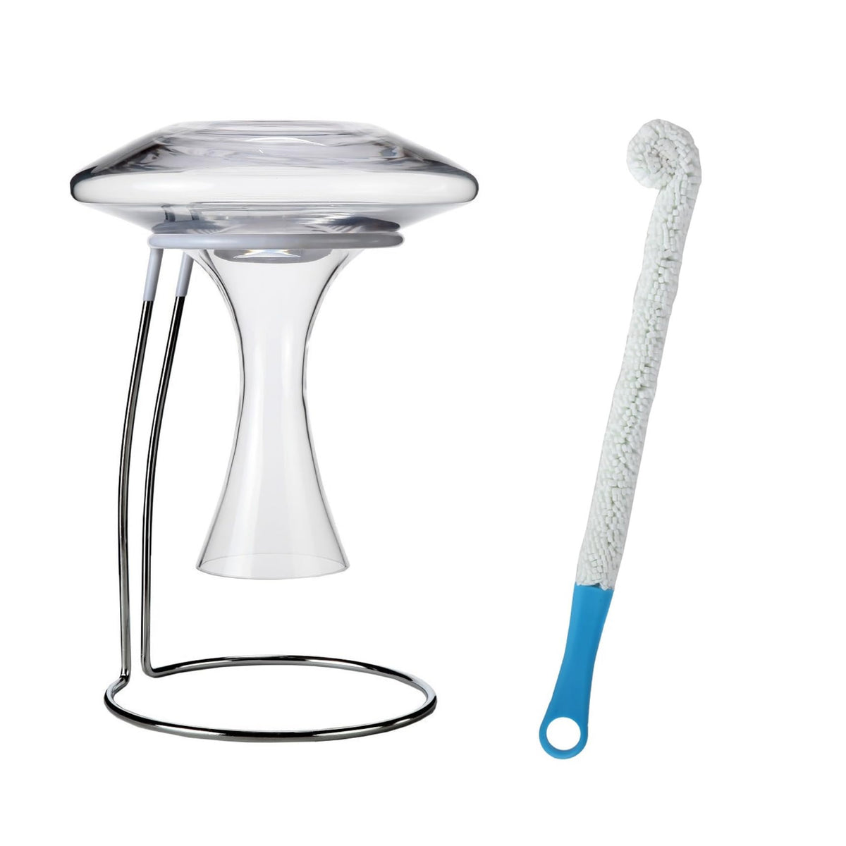 Lily's Home decanter-drying-stand on countertop keeps decanters spotless.