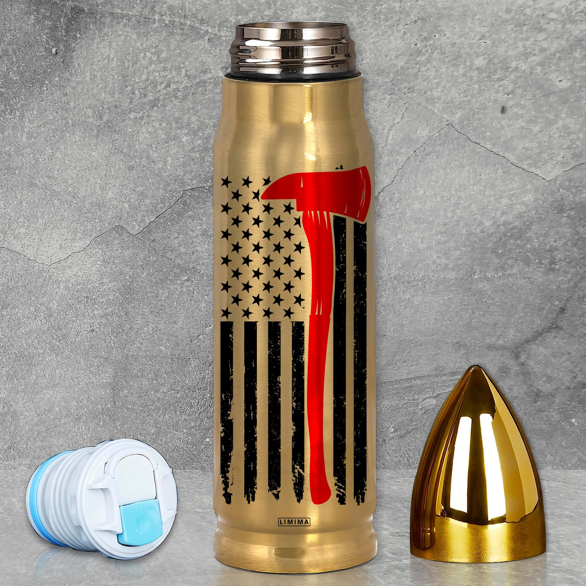 Limima firefighter gifts axe-flag design tumbler keeps drinks hot or cold during long shifts.