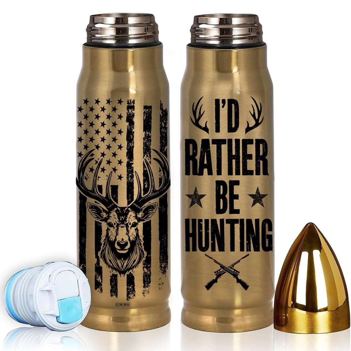 Limima 17oz tumbler front design with flag and deer head for hunting enthusiasts.