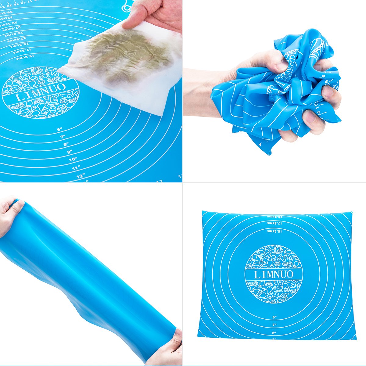 LIMNUO extra thick silicone baking mat provides stable rolling surface