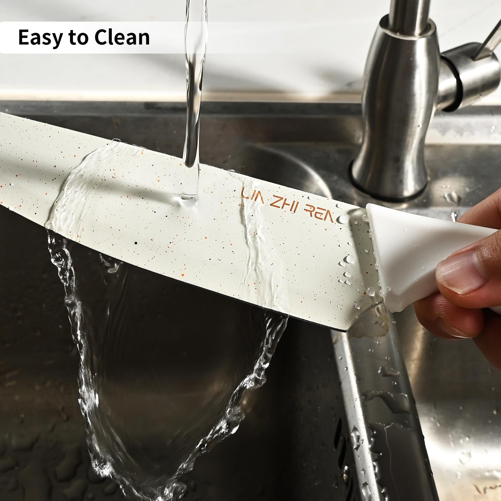 LIN ZHI REN Santoku knife designed for versatile chopping.