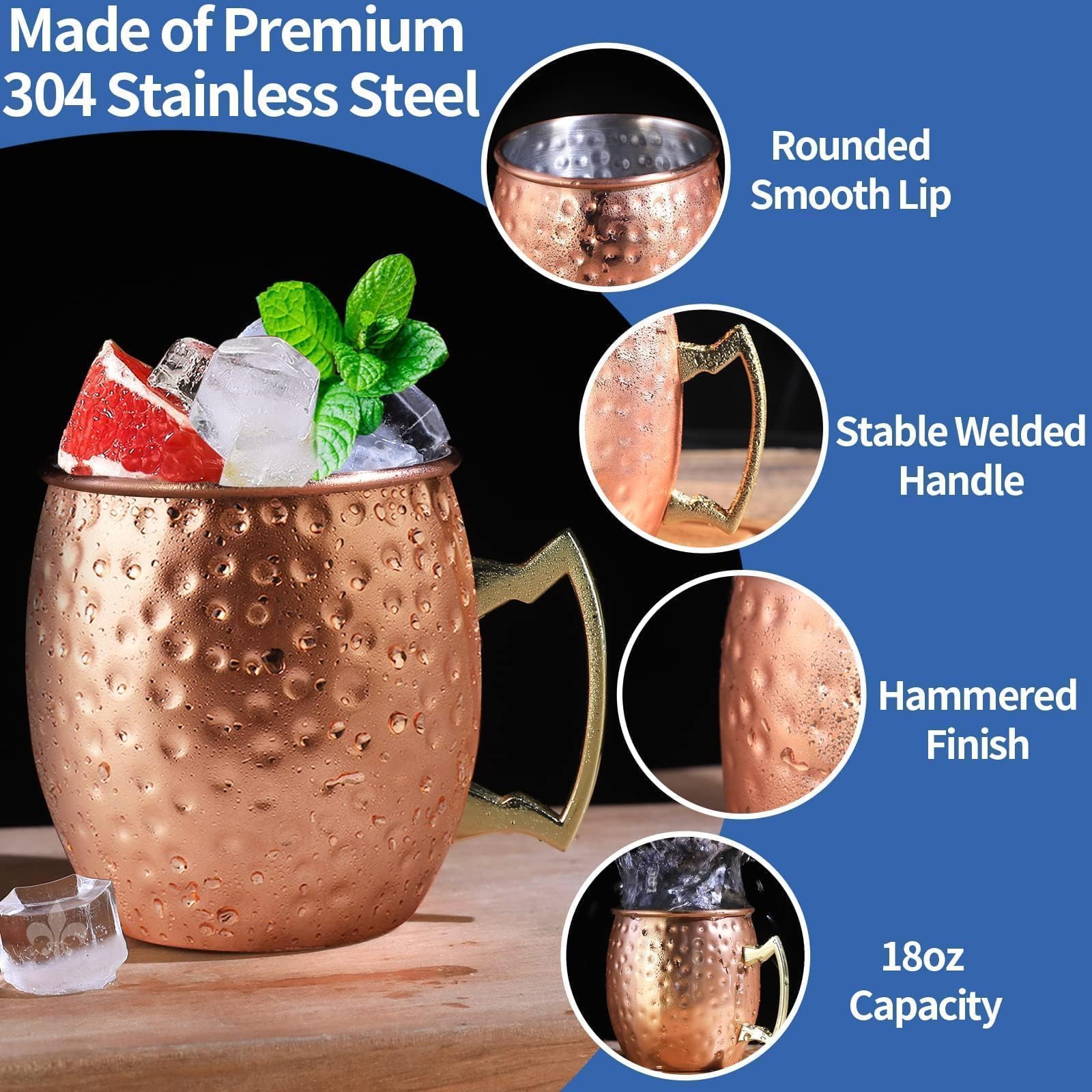 LINALL Moscow Mule mug with glossy exterior highlights at-home entertaining and gifting.