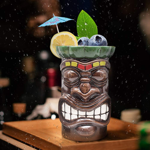 LINALL Tiki Mugs durable ceramic mugs for tiki bar setups.