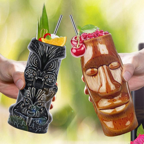 LINALL tiki mugs ceramic finish offers comfortable grip and easy stacking for party prep