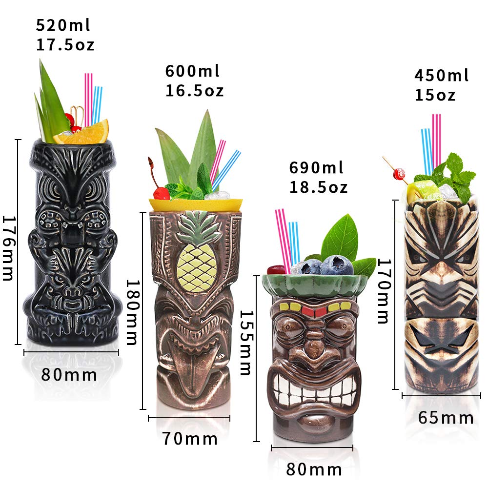 LINALL Tiki Mugs hand-painted ceramic with whimsical Hawaiian party vibe.
