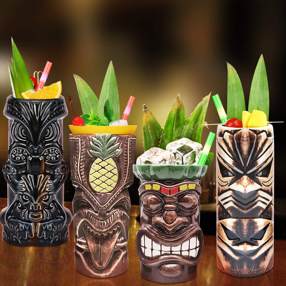LINALL Tiki Mugs ready for Hawaiian party setups and entertaining.