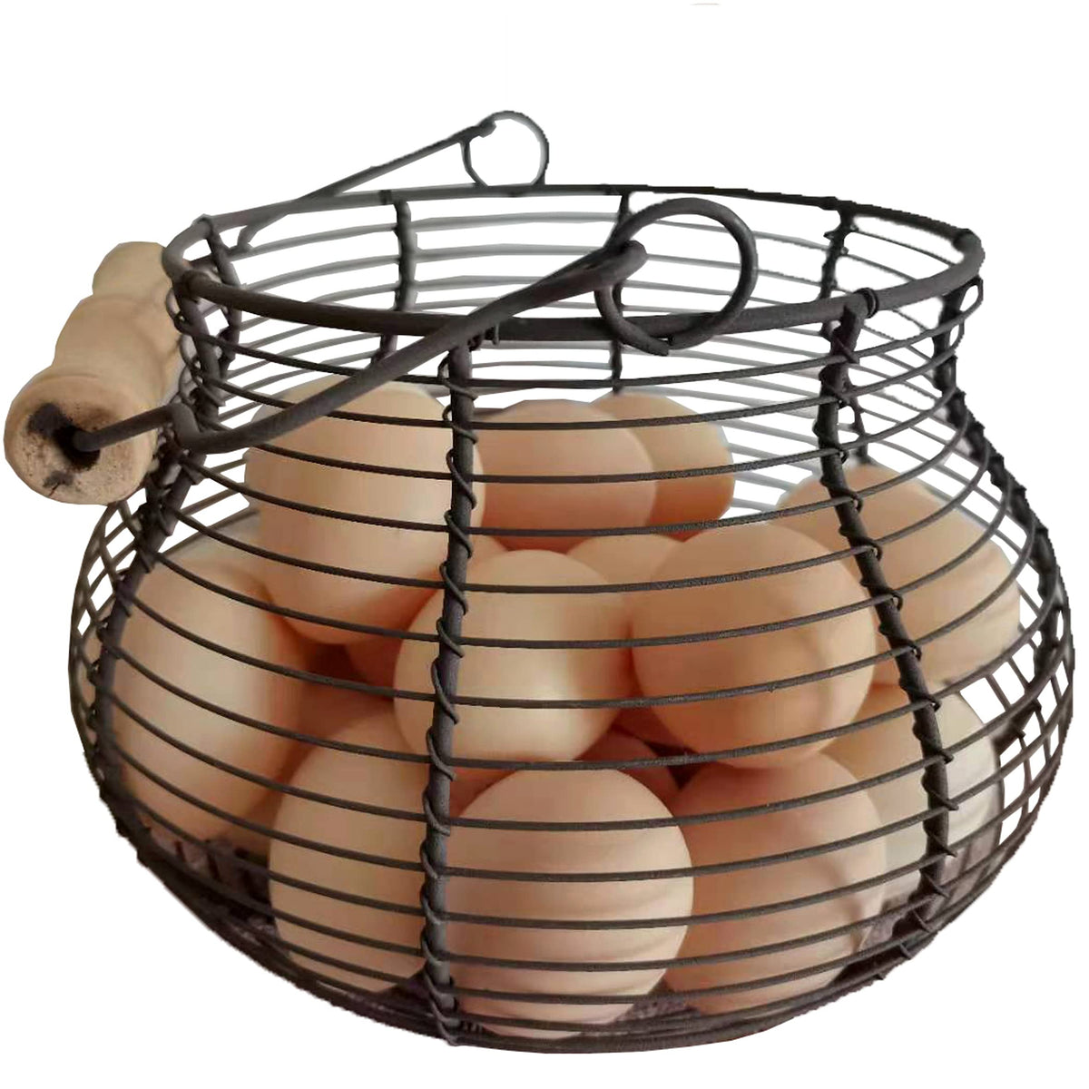 LINCOUNTRY farmhouse round wire egg basket with handle for easy egg gathering