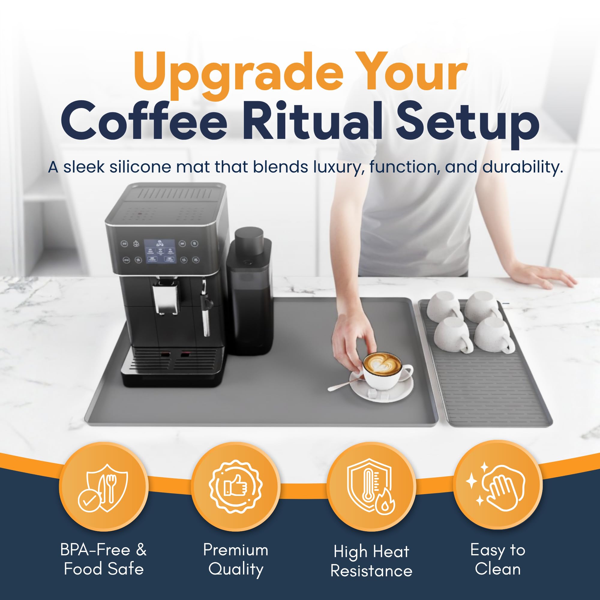 Two included Linda's Essentials coasters protect cups and prevent surface marks.