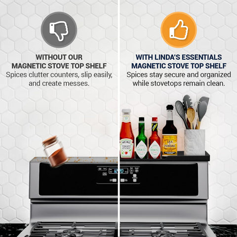 Linda's Essentials over-stove shelf is dishwasher-safe for quick cleanup.