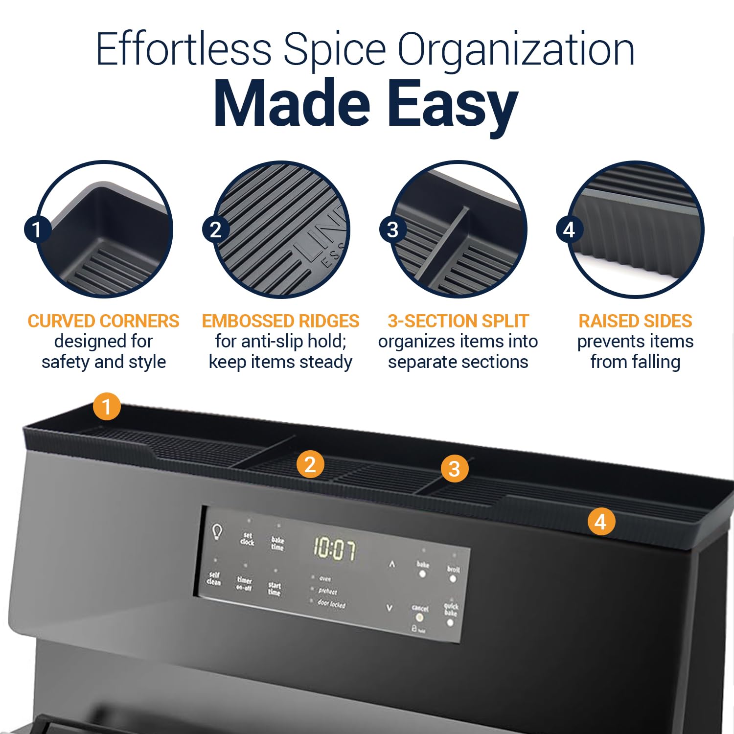 Linda's Essentials stove-top organizer in silicone offers durable storage for oils.