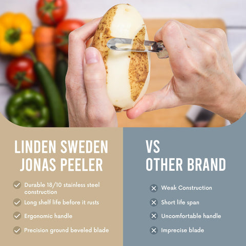 Linden Sweden Jonas peeler silver stainless finish adds a sleek kitchen look.