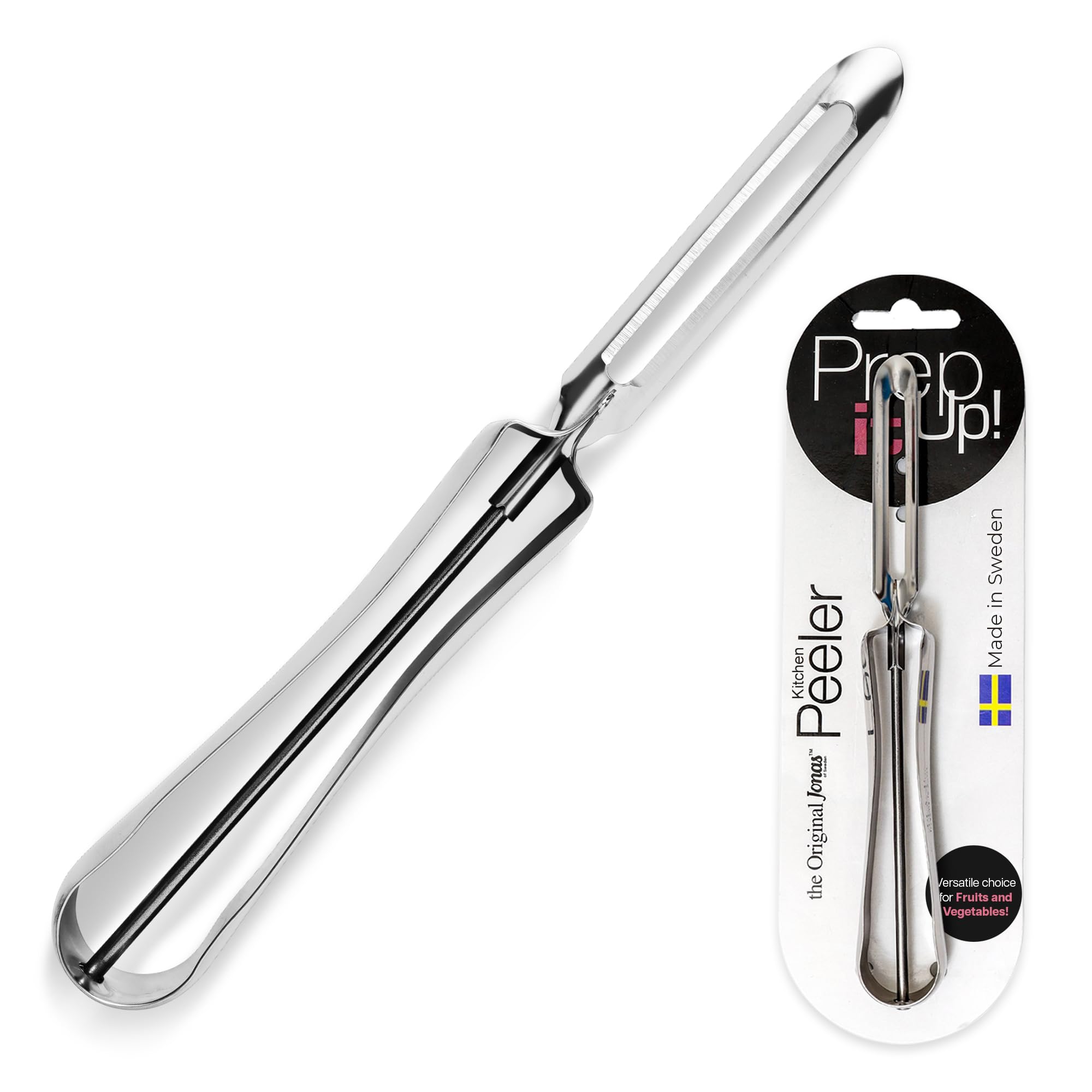 Linden Sweden Jonas vegetable peeler with ergonomic handle for comfortable, precise carrot and potato peeling.