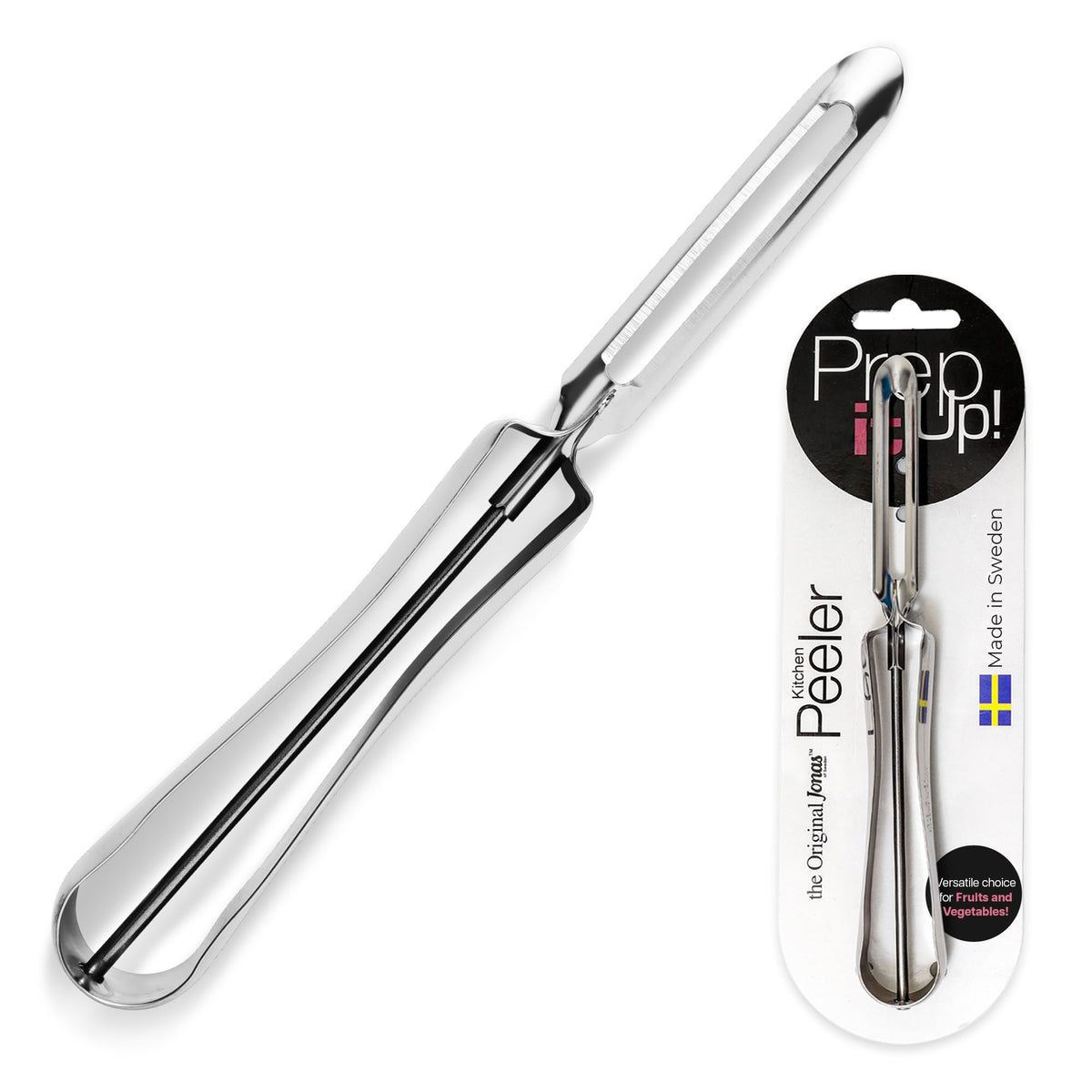 Linden Sweden Jonas vegetable peeler with ergonomic handle for comfortable, precise carrot and potato peeling.