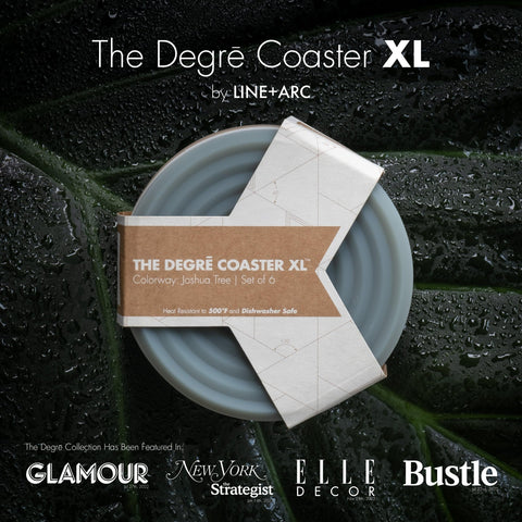 LINE+ARC Degrē coasters demonstrate heat resistance up to 500°F for hot drinks.