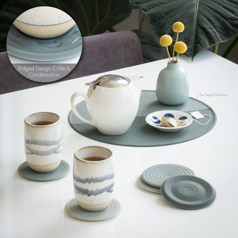 LINE+ARC Degrē XL coasters base design enhances stability on varied tabletops.