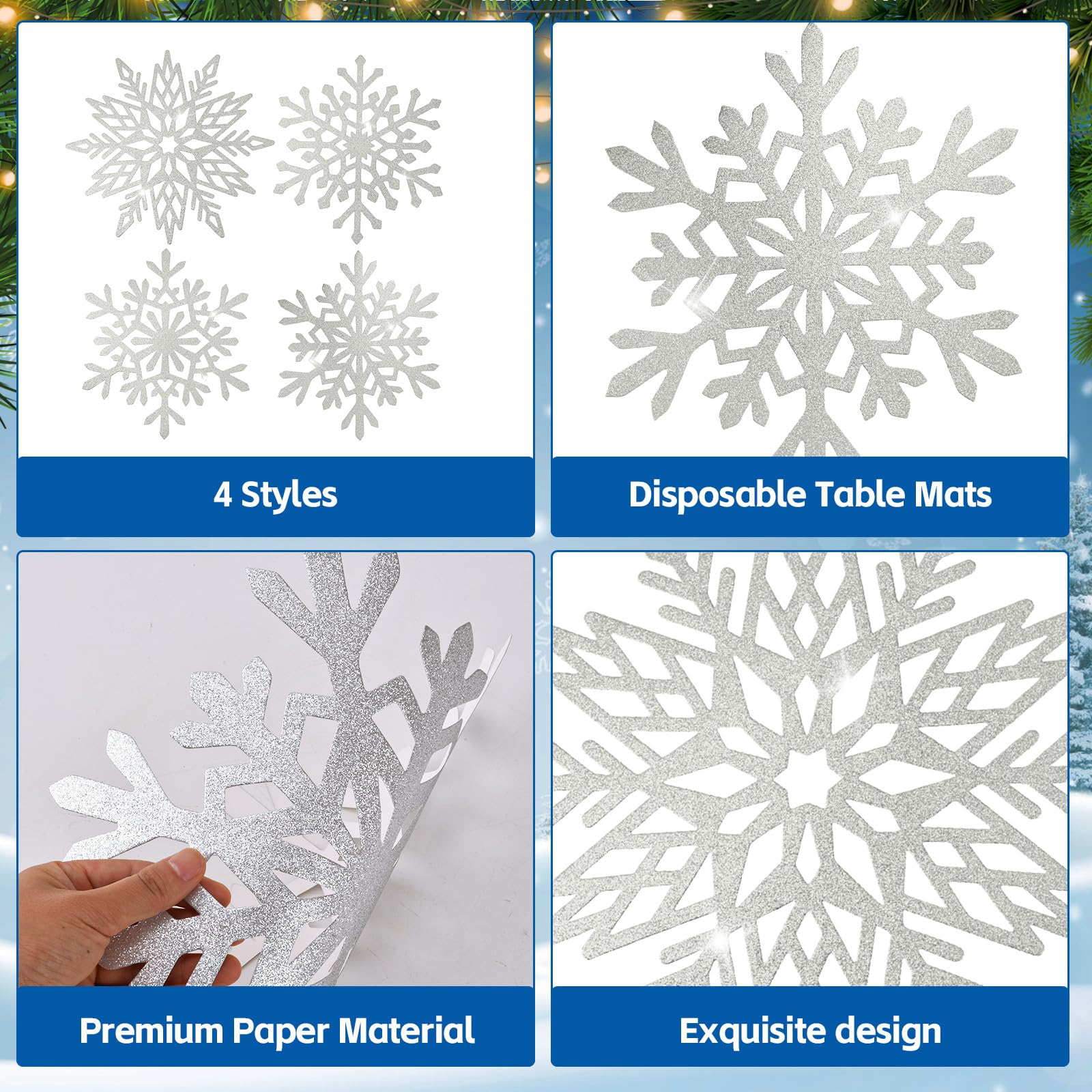 Lingringdcy snowflake placemats laid out on a dining table for setting