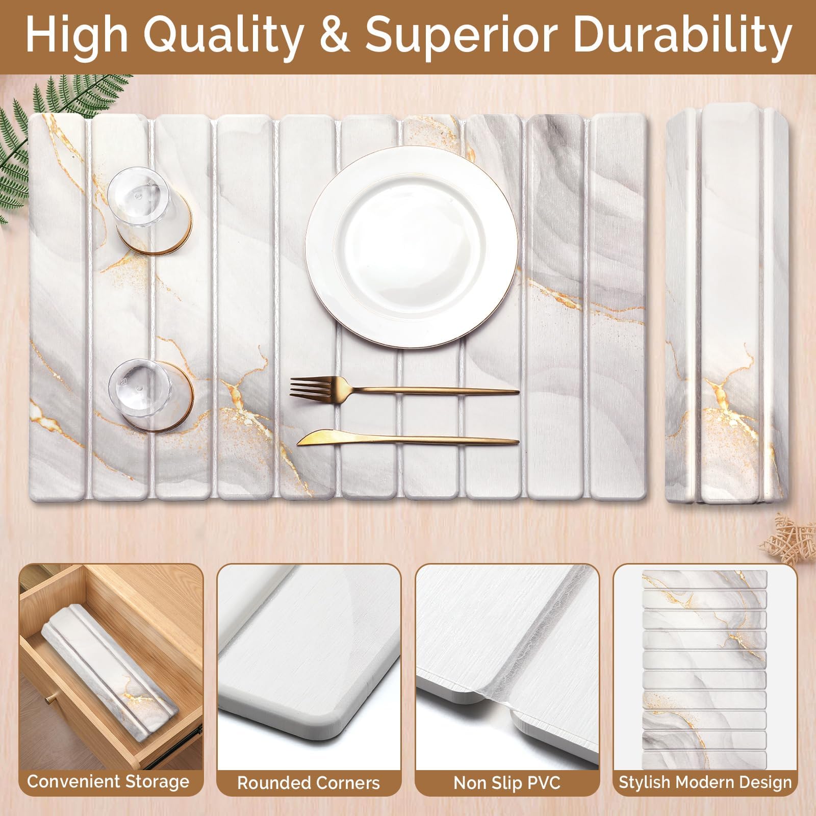 Linidcoud drying mat with PVC bottom for a stable non-slip surface