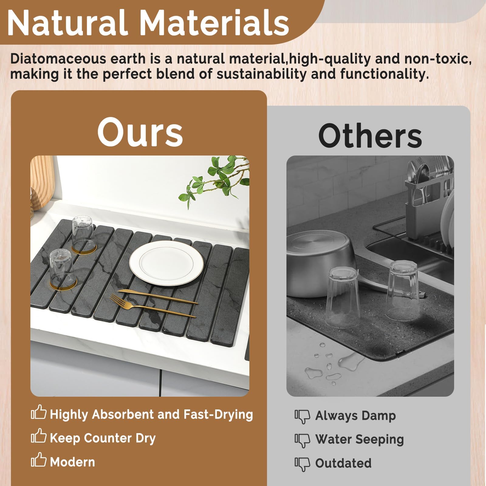 Linidcoud elegant marble-pattern dish drying mat enhances kitchen decor.
