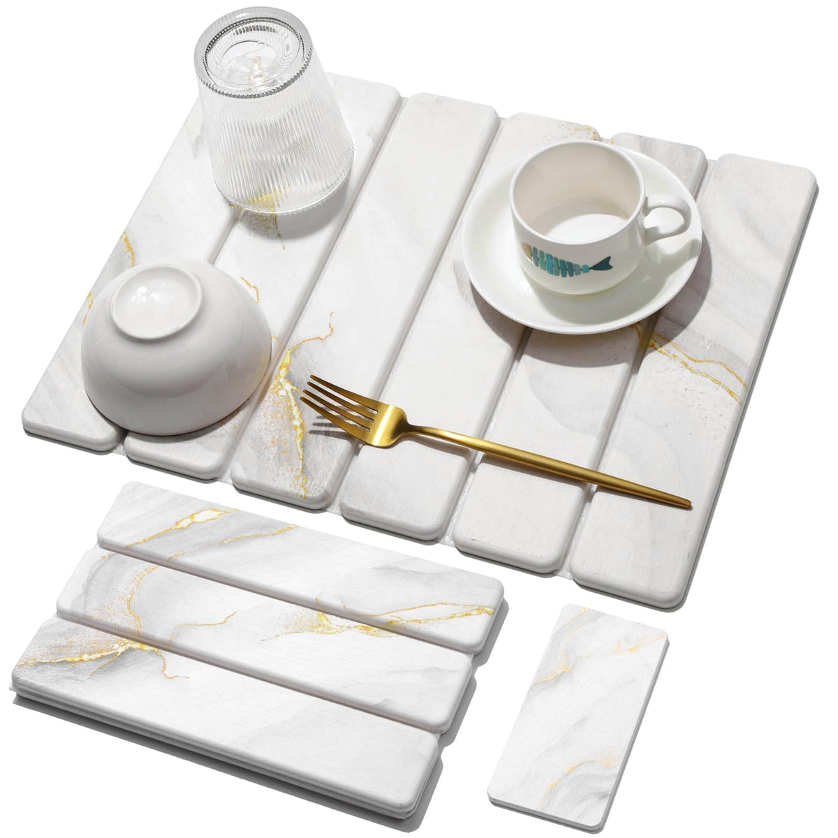 Linidcoud large stone drying mat in marble pattern for fast countertop drying of dishes