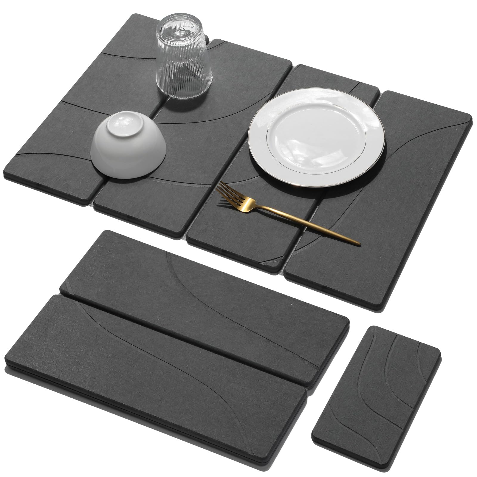 Linidcoud large stone drying mat with carved gray finish absorbs water quickly for busy kitchens.