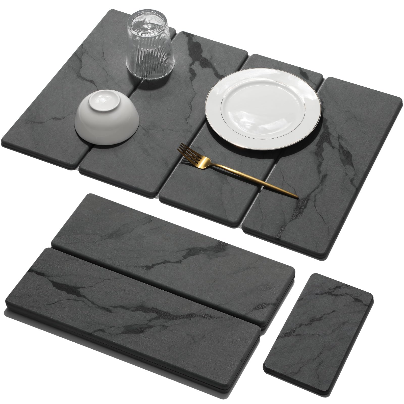 Linidcoud large stone drying mat in marble gray keeps countertops dry.