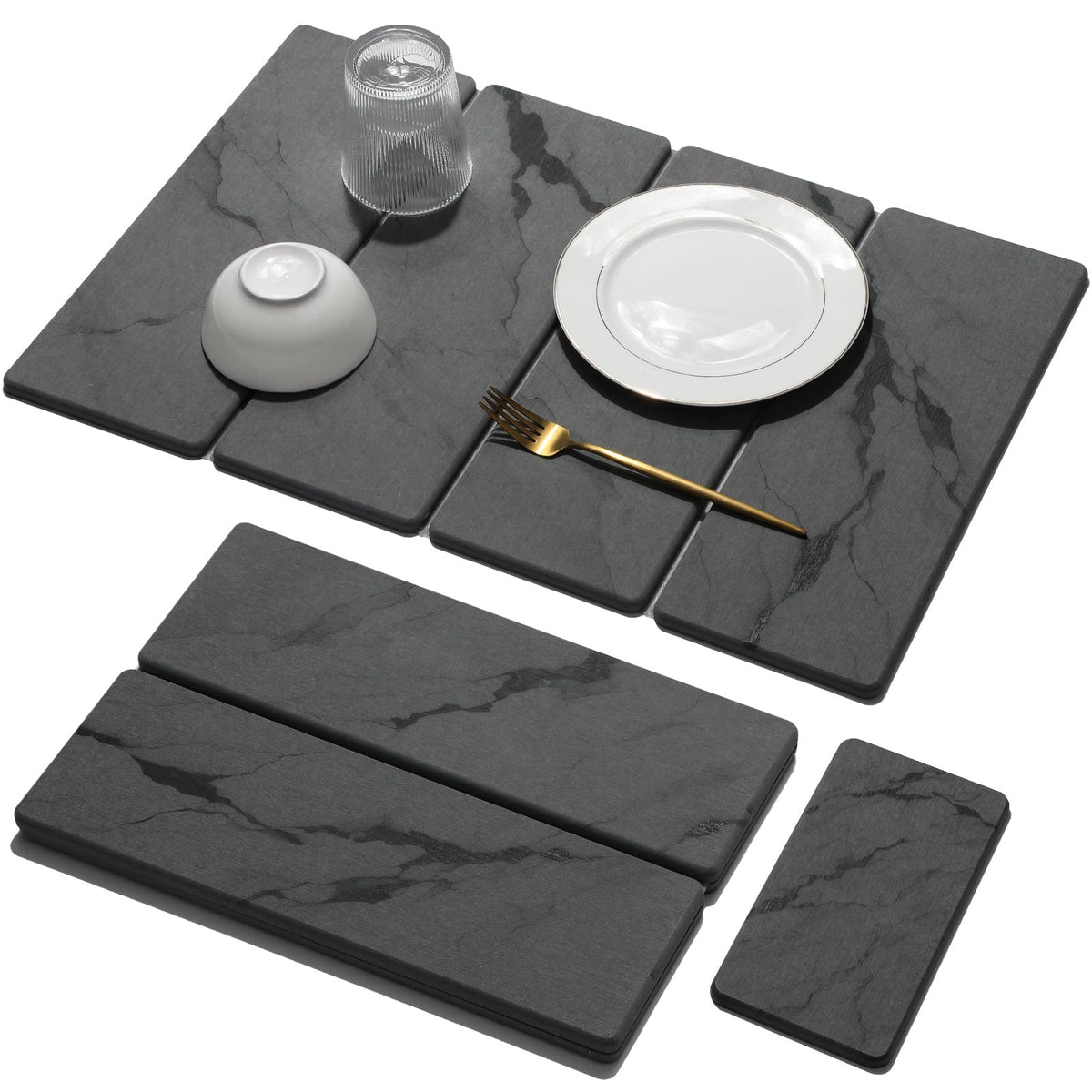 Linidcoud large stone drying mat in marble gray keeps countertops dry.